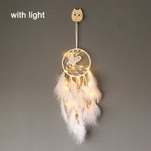 Load image into Gallery viewer, Girl Heart Dream Catcher National Feather Ornaments Lace Ribbons Feathers Wrapped Lights Dreamcatcher