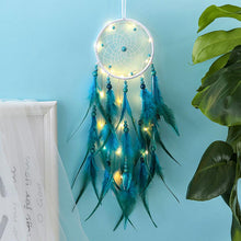 Load image into Gallery viewer, Girl Heart Dream Catcher National Feather Ornaments Lace Ribbons Feathers Wrapped Lights Dreamcatcher
