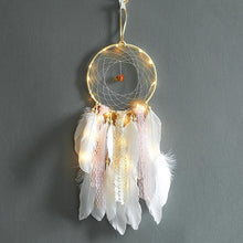 Load image into Gallery viewer, Girl Heart Dream Catcher National Feather Ornaments Lace Ribbons Feathers Wrapped Lights Dreamcatcher
