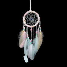 Load image into Gallery viewer, Girl Heart Dream Catcher National Feather Ornaments Lace Ribbons Feathers Wrapped Lights Dreamcatcher
