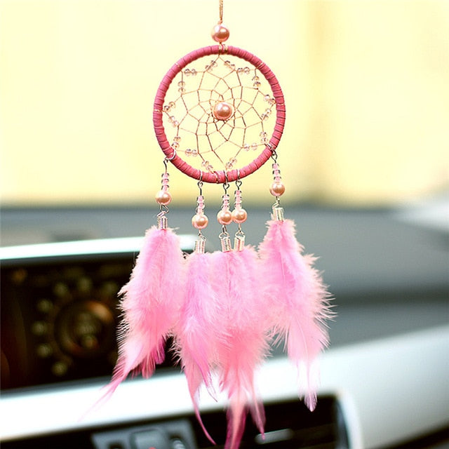 Girl Heart Dream Catcher National Feather Ornaments Lace Ribbons Feathers Wrapped Lights Dreamcatcher