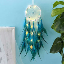 Load image into Gallery viewer, Girl Heart Dream Catcher National Feather Ornaments Lace Ribbons Feathers Wrapped Lights Dreamcatcher
