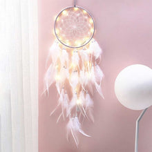 Load image into Gallery viewer, Girl Heart Dream Catcher National Feather Ornaments Lace Ribbons Feathers Wrapped Lights Dreamcatcher
