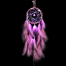 Load image into Gallery viewer, Girl Heart Dream Catcher National Feather Ornaments Lace Ribbons Feathers Wrapped Lights Dreamcatcher
