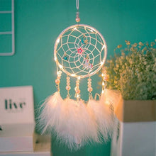 Load image into Gallery viewer, Girl Heart Dream Catcher National Feather Ornaments Lace Ribbons Feathers Wrapped Lights Dreamcatcher
