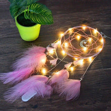 Load image into Gallery viewer, Girl Heart Dream Catcher National Feather Ornaments Lace Ribbons Feathers Wrapped Lights Dreamcatcher
