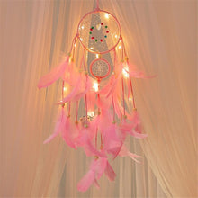 Load image into Gallery viewer, Girl Heart Dream Catcher National Feather Ornaments Lace Ribbons Feathers Wrapped Lights Dreamcatcher
